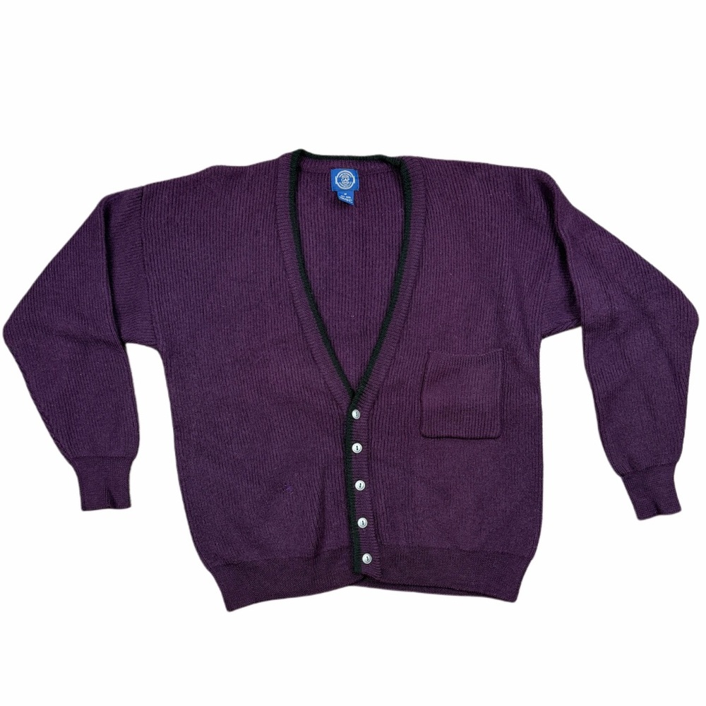 Vintage GAP 100% Wool Cardigan Purple V-Neck Grandpa Sweater Medium